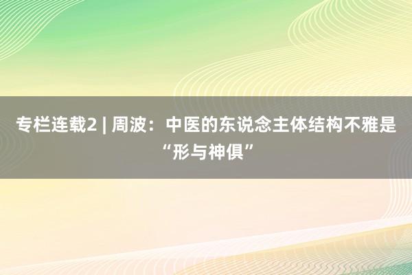 专栏连载2 | 周波：中医的东说念主体结构不雅是“形与神俱”