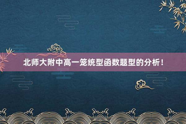 北师大附中高一笼统型函数题型的分析！